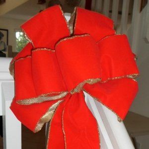 Red & Gold Velvet Decorative Bows - Set of 2 + 2 Bonus Bows